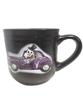 Cobwebs & Cauldrons Halloween Mug Skeleton in Purple Car Black Ceramic 12 oz